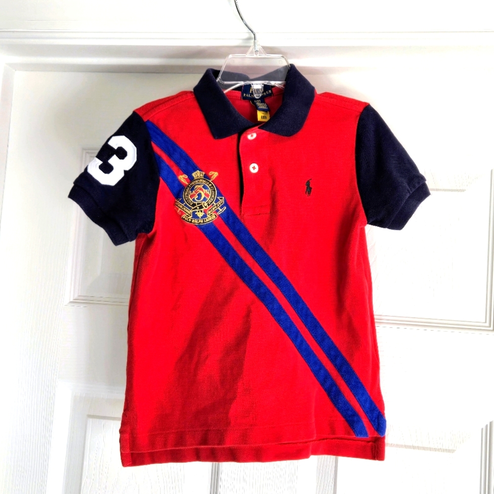 POLO RALPH LAUREN Polo Shirt Boy's Size 4/4t Crest Blue‎ Stripe Classic Preppy